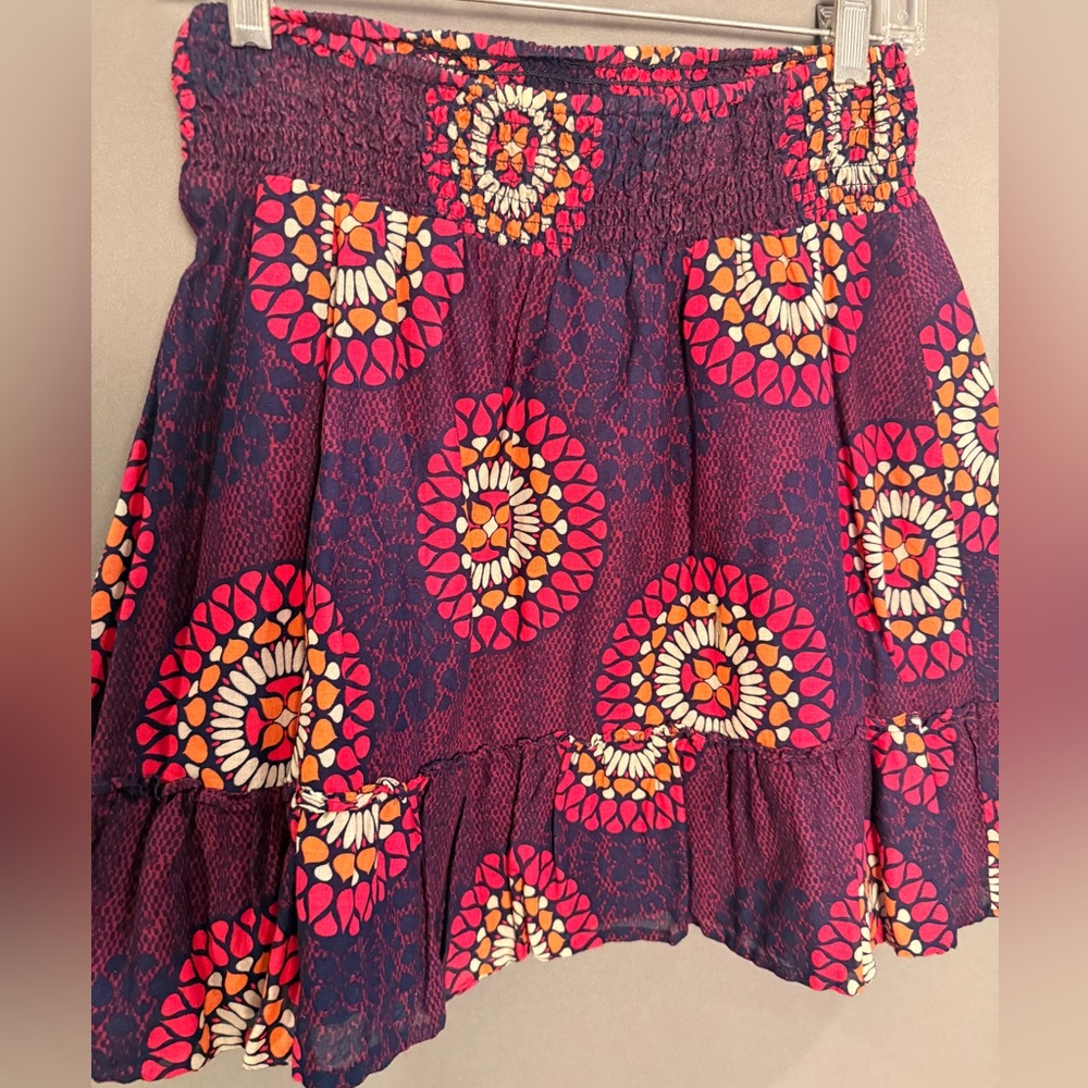 Old Navy Burgundy Floral Circle-Print Smocked Mini Skirt with Pink & Orange